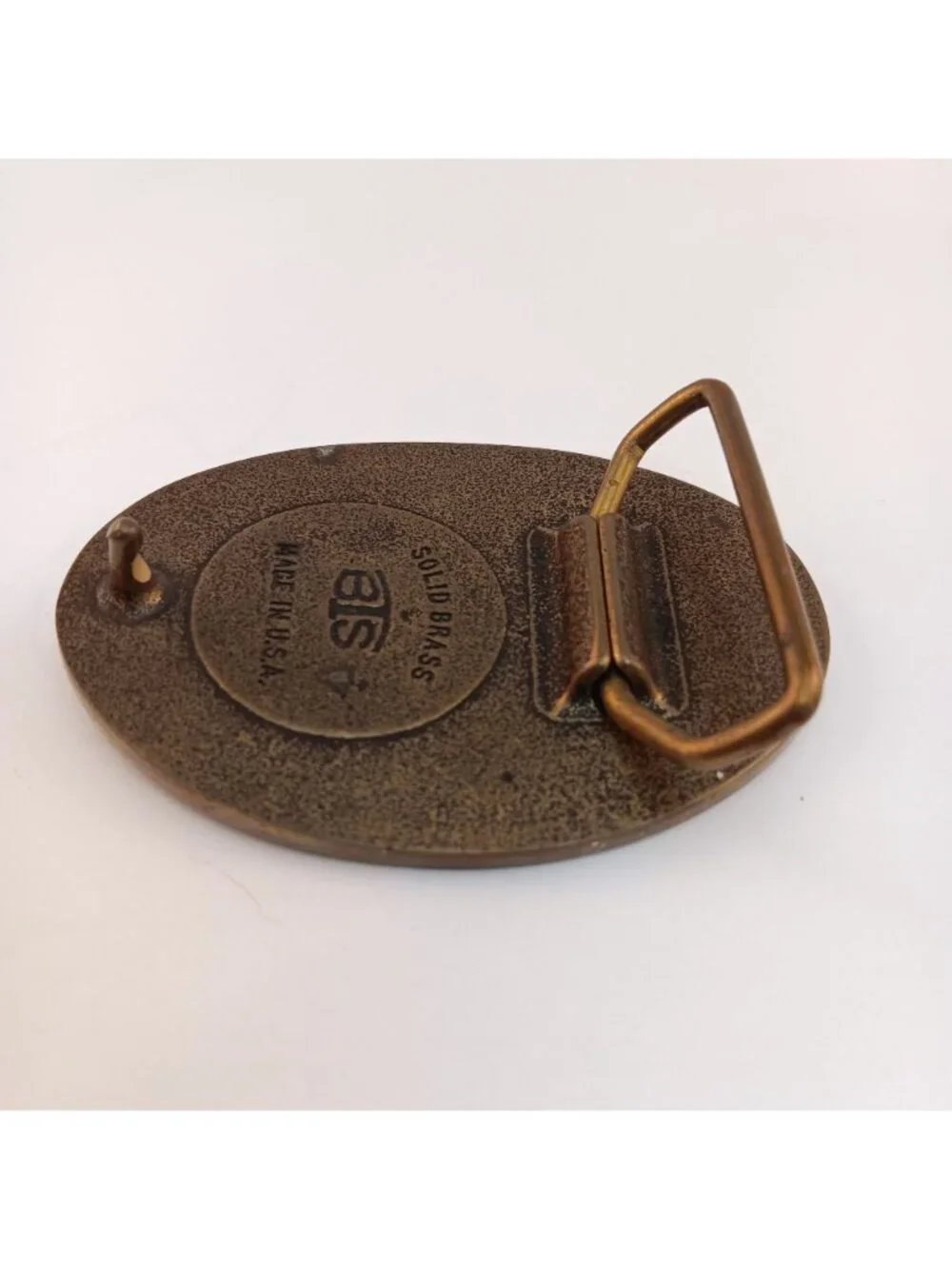 Vintage BTS Solid Brass Shark Belt Buckle Oval Design 3.5